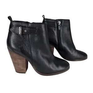 COACH HEWES BLACK LEATHER ANKLE BOOT SIDE ZIP WOOD HEEL WOMEN'S SIZE 5B A6841